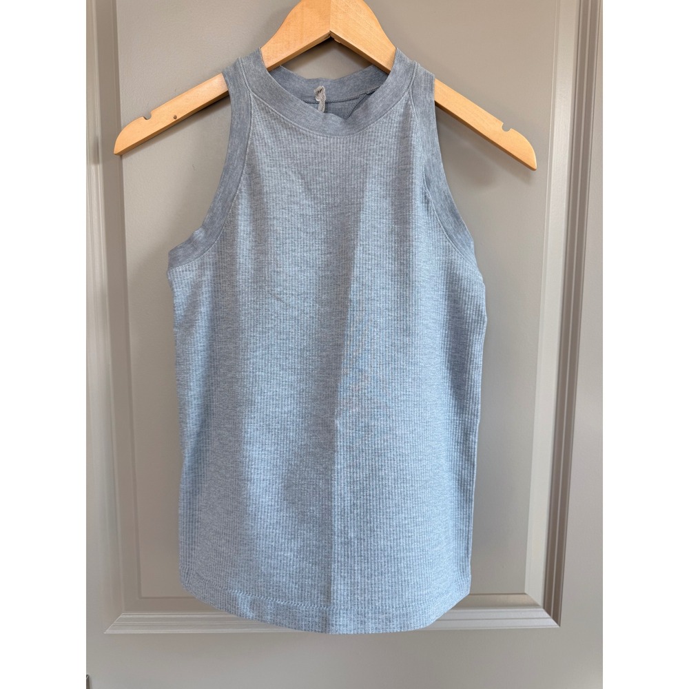 Athleta Womens Ribbed High Neck Racerback Tank Top Light Gray Small